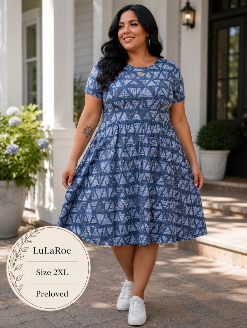 LuLaRoe Blue & Gray Geometric Fit & Flare Dress | Size 2XL